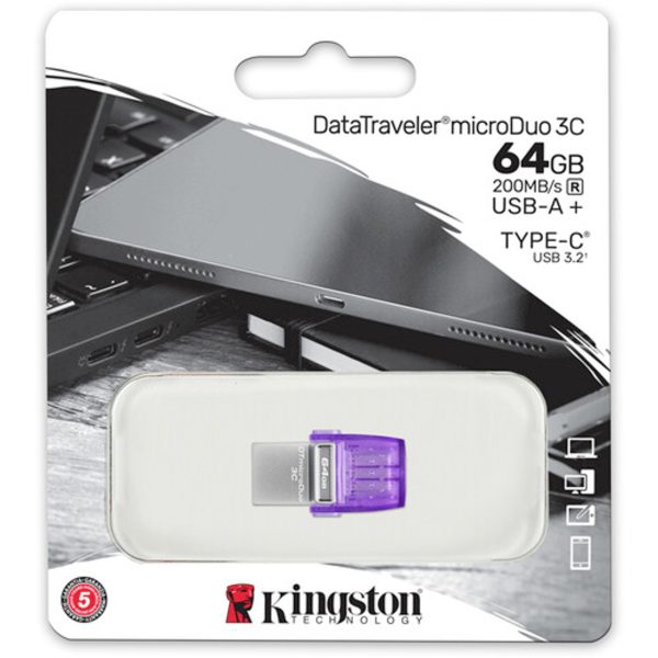 Kingston DataTraveler microDuo 3C 64GB USB Flash Drive (Model: DTDUO3CG3/64GB) - 3 şəkil