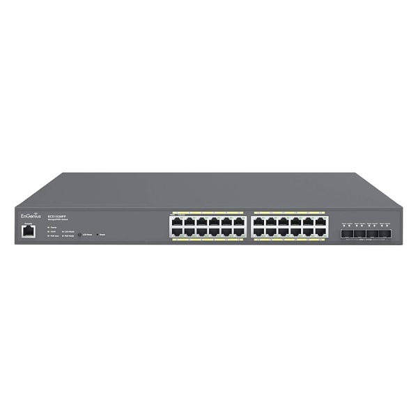 EnGenius ECS1528FP — kiçik və orta bizneslər üçün nəzərdə tutulmuş, bulud idarəetməli, 24 portlu Gigabit PoE+ şəbəkə keçidi