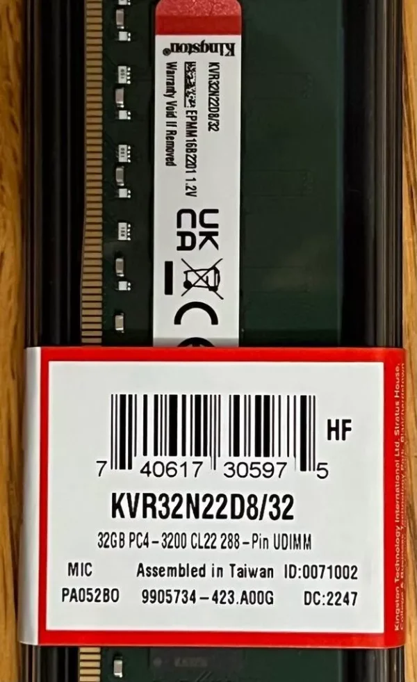 Kingston ValueRAM 32GB DDR4 3200MT/s CL22 DIMM (Model: KVR32N22D8/32) - 2 şəkil